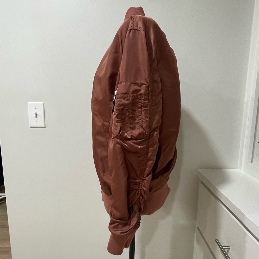 Allsaints Myra Bomber Jacket Ruched Mauve Rust Brown Urban Casual School - Picture 6 of 10